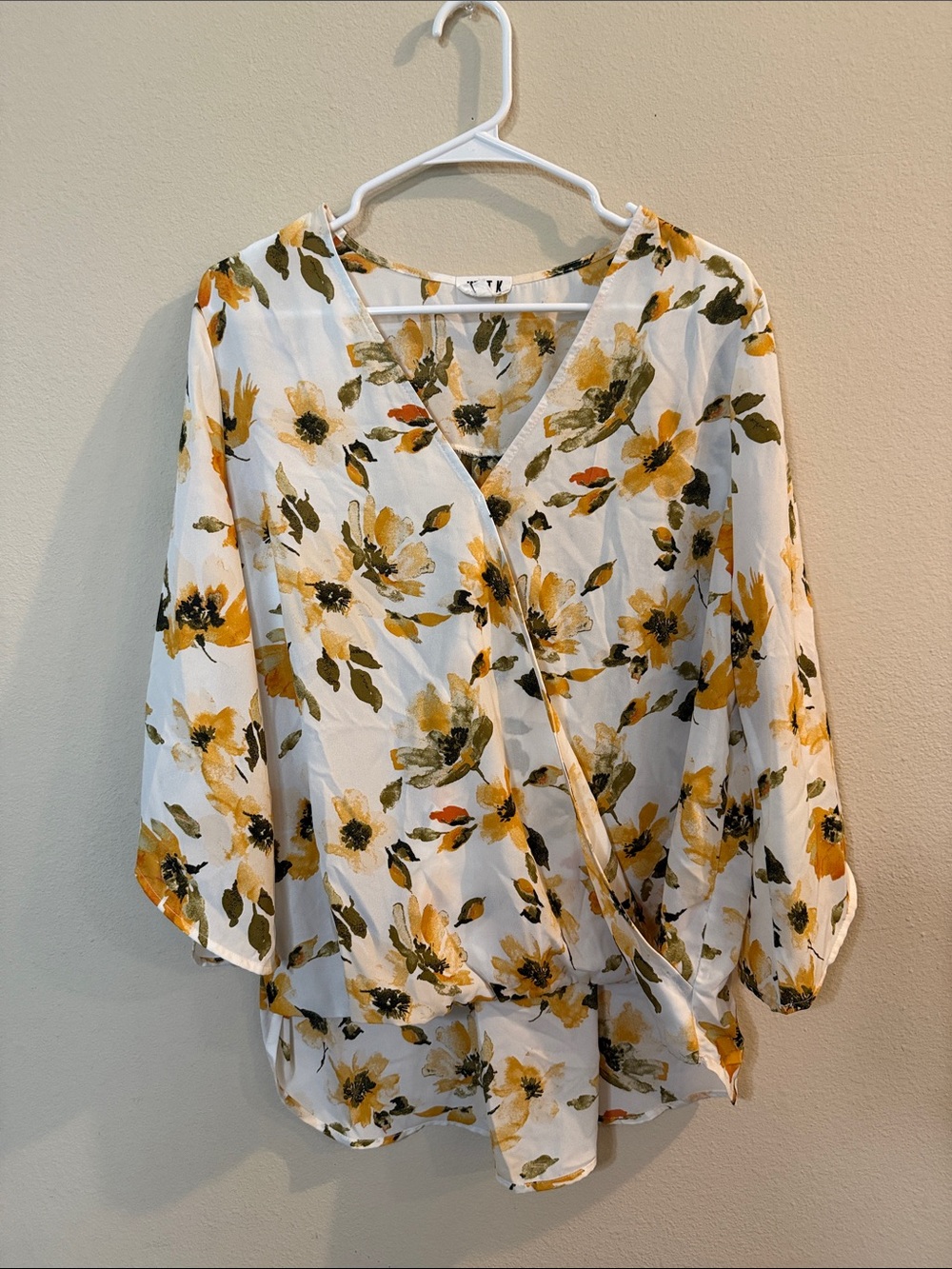 Surplice Floral Blouse - White with Yellow Print